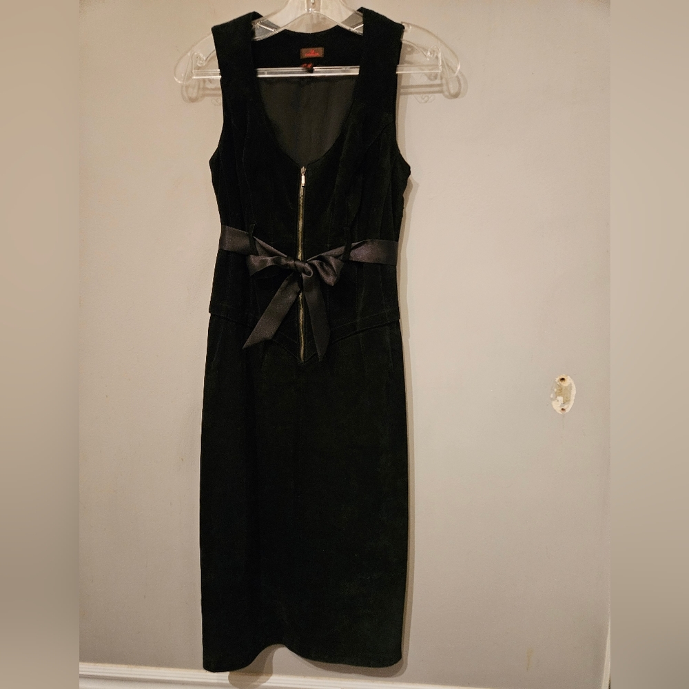 DANIER Black Suede Dress Zipper Bodice VINTAGE